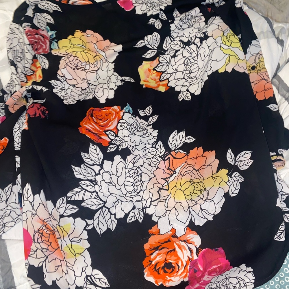 Spense Black Top with Vibrant Floral Design